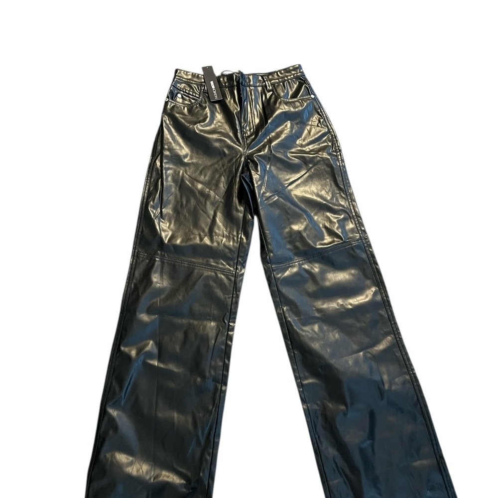 NWT Fashion Nova Black Faux Leather Wide-Leg  Pants Size Medium